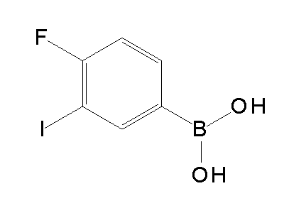 Chemical structure of 4-fluoro-3-iodophenylboronic acid