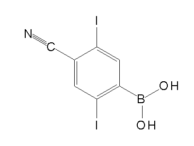 Chemical structure of 4-cyano-2,5-diiodophenylboronic acid