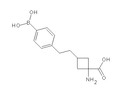 Chemical structure of 1-amino-3-(4-boronophenethyl)cyclobutanecarboxylic acid
