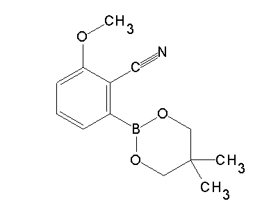 Chemical structure of 2-(5,5-dimethyl-1,3,2-dioxaborinan-2-yl)-6-methoxybenzonitrile
